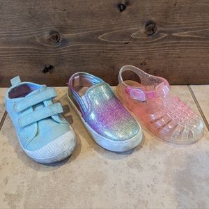 Cat & Jack and Carter's Toddler Shoes 3 Pairs sz 7 Jellies, Velcro, Slip On LOT